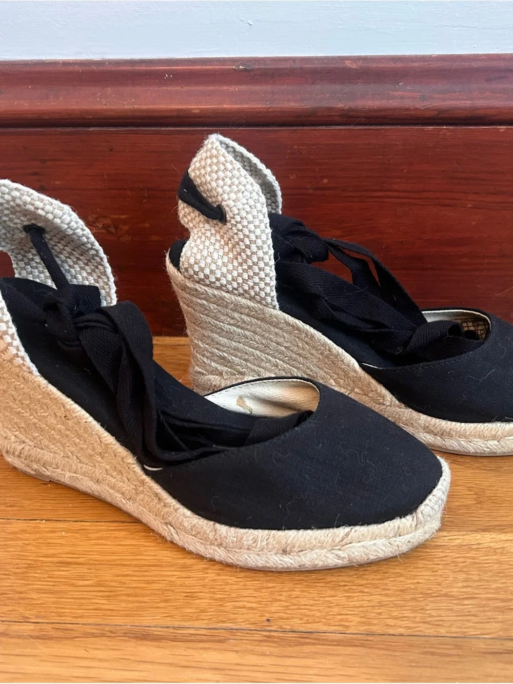 Soludos Black Ankle-Tie Wedge Espadrille